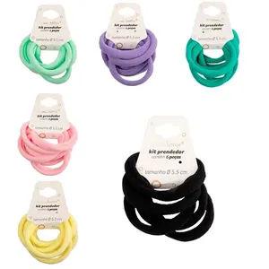 Kit 6 Elásticos Para Cabelo Redondo Sortido Nylon E Borracha 5,5cm LM3247 - honeyhome