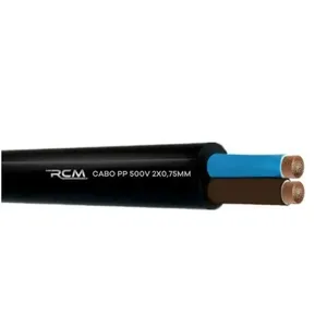 Fio Cabo PP 500V 2x0,75mm para Instalações Elétricas Residenciais Comerciais e Industriais RCM Cabos Elétricos Fio Cabo PP 500V 2x0,75mm para Instalações Elétricas em Polipropileno RCM Cabos Elétricos