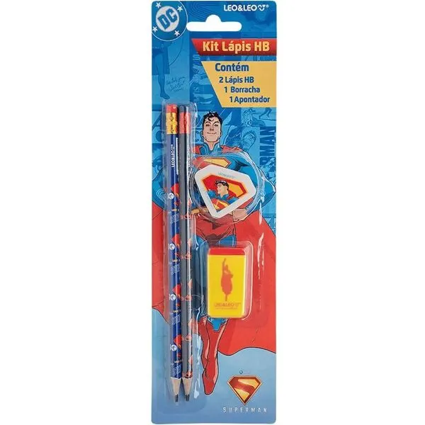 Kit Escolar Leonora 10480 com 2 Lápis HB, Borracha Isenta de PVC e Apontador com Depósito Infantil Kit Escolar Leonora 10480 com 2 Lápis HB, Borracha e Apontador com Depósito