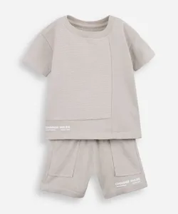 conjunto curto infantil com algodão e recortes texturizados bege 3