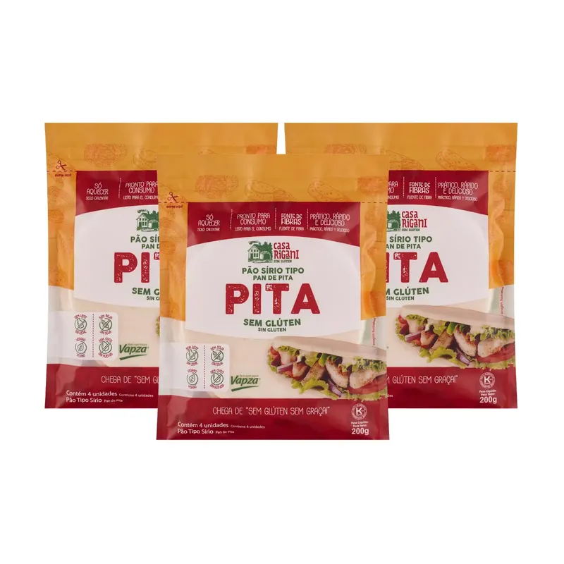 Kit Pão Sírio Tipo Pita Sem Glúten - Casa Rigani 3 Unidades 200g