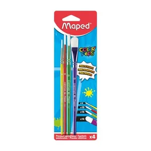 Kit de Pincéis Color'Peps para Pintura com 4 Unidades de Cerdas Macias e Resistentes Maped Kit de Pincéis Color'Peps com 4 Unidades para Diversas Técnicas de Pintura Maped