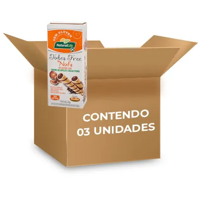 Tubes Free Nut´s Creme de Avelã e Cacau Zero Glúten, Zero Leite Natural Life contendo 3 caixas com 50g cada