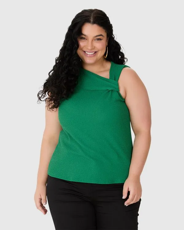 Blusa Feminina Plus Size Assimétrica Detalhe Torção Em Malha Texturizada Verde - G5