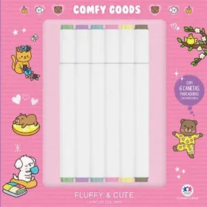 Kit Livro Para Colorir Fluffy And Cute Com 6 canetas