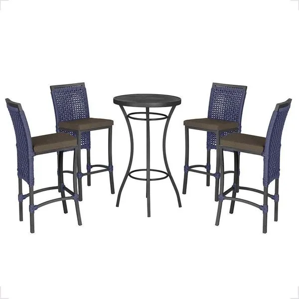 Mesa Bistrô E 4 Banquetas Roma Preta Corda Estofado 9 Trama Azul
