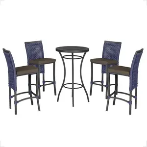 Mesa Bistrô E 4 Banquetas Roma Preta Corda Estofado 9 Trama Azul
