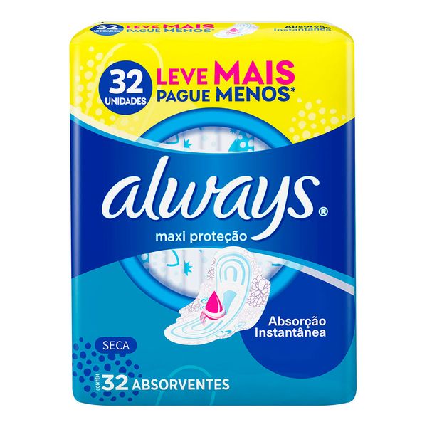 Absorvente Always Maxi Proteção Seca com Abas 32 Unidades