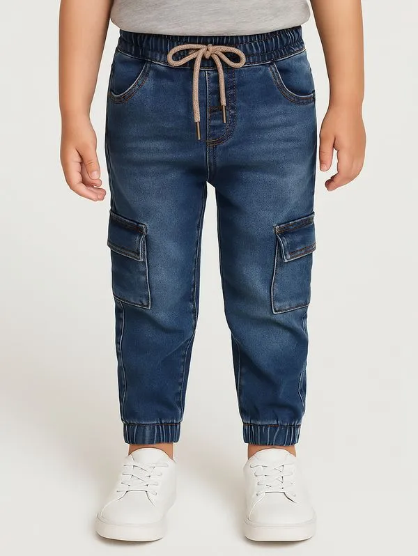 Calça Jeans Jogger Cargo Infantil Para Menino - AZUL 1