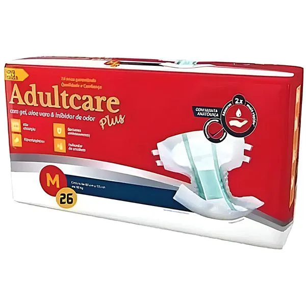 Fralda Geriátrica Adultcare Plus Tamanho M - 26 fraldas