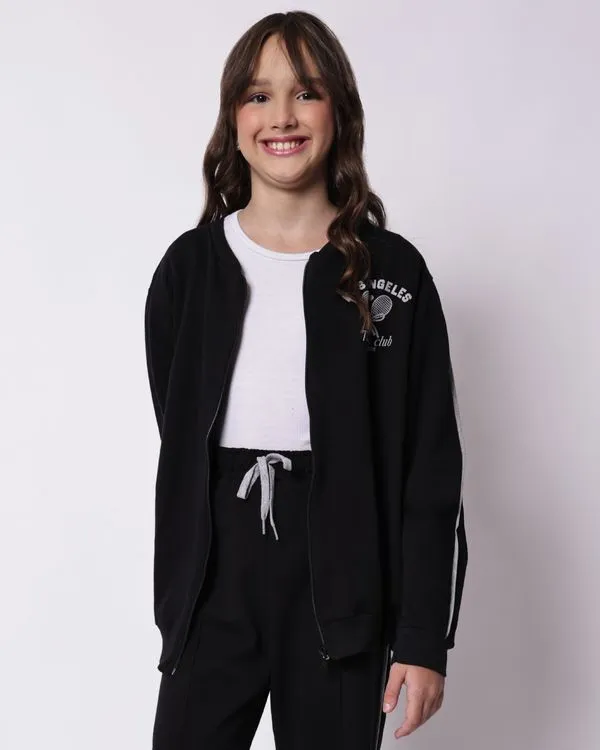 Jaqueta Moletom Juvenil Algodão Estampa Tennis Preto 10