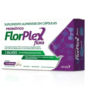 Florplex Probiótico 400mg 12 Cápsulas Duras Microrganismos Vivos Frutooligossarideos Lactobacillus Airela