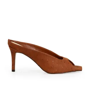Mule Salto Alto Couro Nobuck Marrom Mogno 35