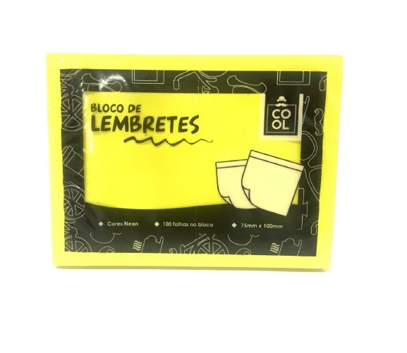 Bloco Anotações Adesivo Amarelo Neon 100 Folhas