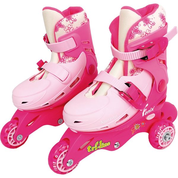 Patins Triline Com Kit De Segurança Fênix Rosa TL-01R