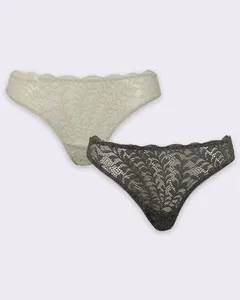 Kit 2 Calcinha Fio Dental Rendada Verde e Cinza Escuro M
