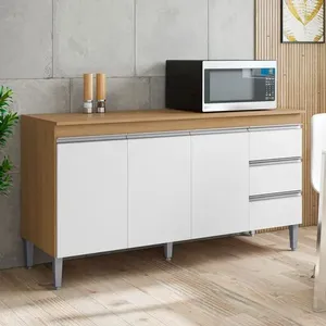 Balcão Gabinete de Cozinha Andréia 3 Portas 1 Prateleira MDP 150CM Amêndoa Desk Design Balcão Gabinete Andréia 3 Portas 1 Prateleira MDP 150CM Amêndoa Desk Design