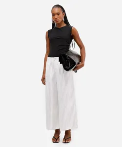 calça feminina wide cropped listrada off white 38