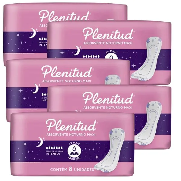 Kit 5 Absorventes Plenitud Femme Noturno - 40 Unidades