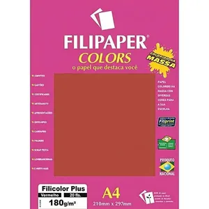 Bloco de Papel A4 Filiperson Filipaper Colors Plus 180G para Convites e Trabalhos Artísticos 20 Folhas Vermelho Bloco de Papel A4 Filiperson Filipaper Colors Plus 180G 20 Folhas para Artesanato e Scrapbooks