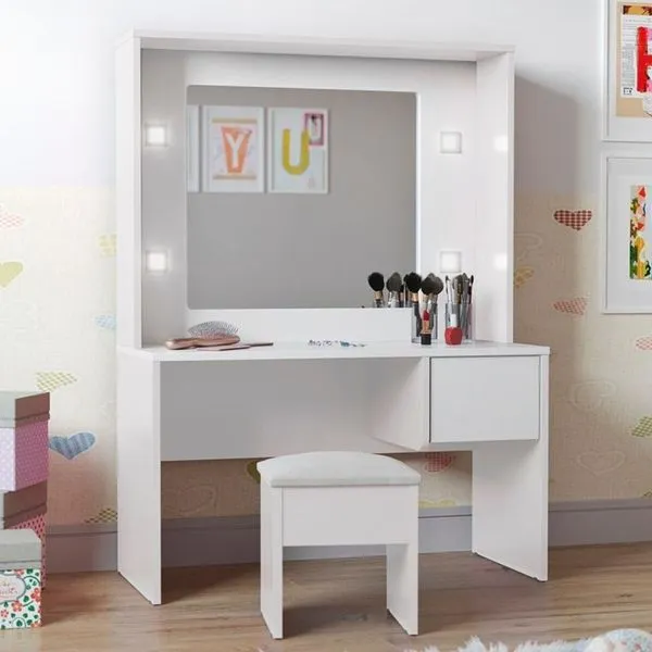 Penteadeira Infantil Bombonera sem Gavetas com Iluminação LED em MDF Branco