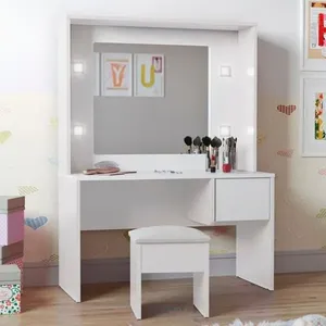 Penteadeira Infantil Bombonera sem Gavetas com Iluminação LED em MDF Branco