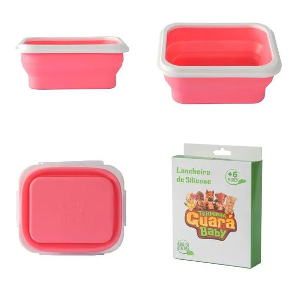 Pote Lancheira Silicone Flexível Com Talher Rosa Turminha Guara