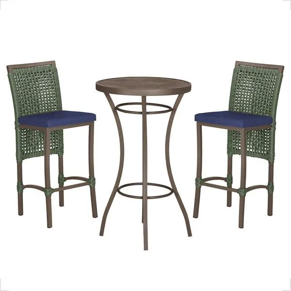 Mesa Bistrô 2 Banquetas Roma Marrom Corda Estofado 10 Trama Verde