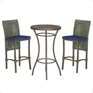 Mesa Bistrô 2 Banquetas Roma Marrom Corda Estofado 10 Trama Verde