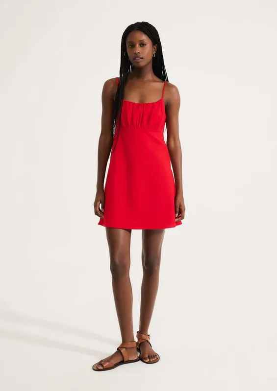 Vestido Curto Com Franzido No Busto - Vermelho P