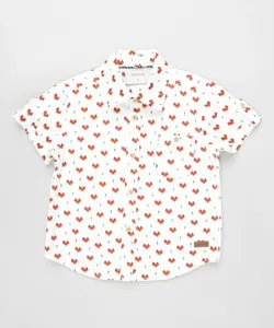 Camisa Infantil Estampada de Raposa Manga Curta Off White 1