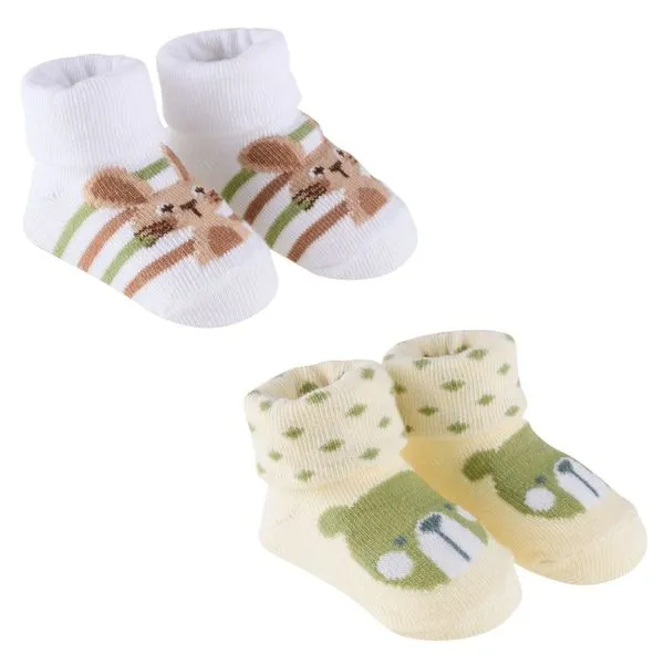 Kit Meia RN Pimpolho Urso E Coelho 2 Pares Verde E Branco (MP)