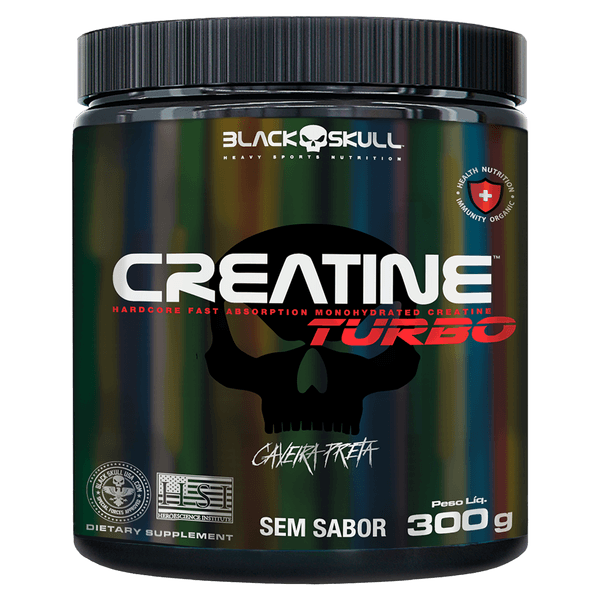 Creatina Pó sem Sabor Caveira Preta Black Skull Creatine Turbo Pote 300g