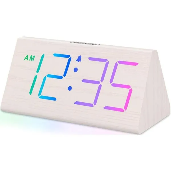 Despertador Digital Decorativo Dreamsky Madeira/Branco/RGB A-MBI
