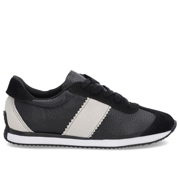 Tênis Preto Couro Detalhe Lateral 37