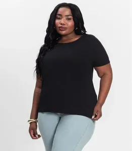 Blusa Manga Curta Feminina Plus Size Secret Glam Preto Plus G2