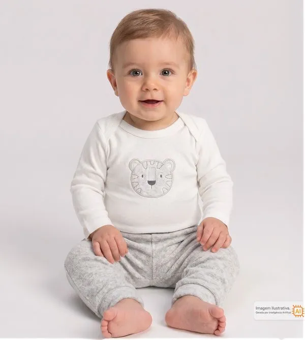 Conjunto Body Tigre Cinza Cinza - P