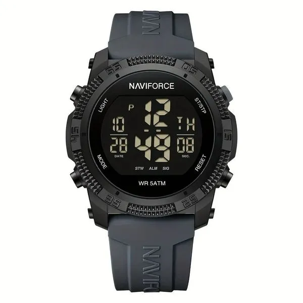 Relógio Cronógrafo Masculino Mostrador Preto Cinza com Data e Alarme Resistente à Água Naviforce Relógio Cronógrafo Masculino Mostrador Preto Cinza com Data Resistente à Água Naviforce