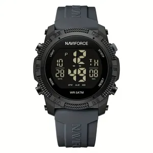 Relógio Cronógrafo Masculino Mostrador Preto Cinza com Data e Alarme Resistente à Água Naviforce Relógio Cronógrafo Masculino Mostrador Preto Cinza com Data Resistente à Água Naviforce