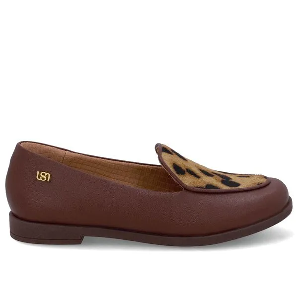 Loafer Couro Marrom Pinhão Detalhe Pelo 37