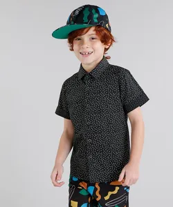 Camisa Infantil Bento Estampada Mini Print Geométrica Manga Curta Preta 10