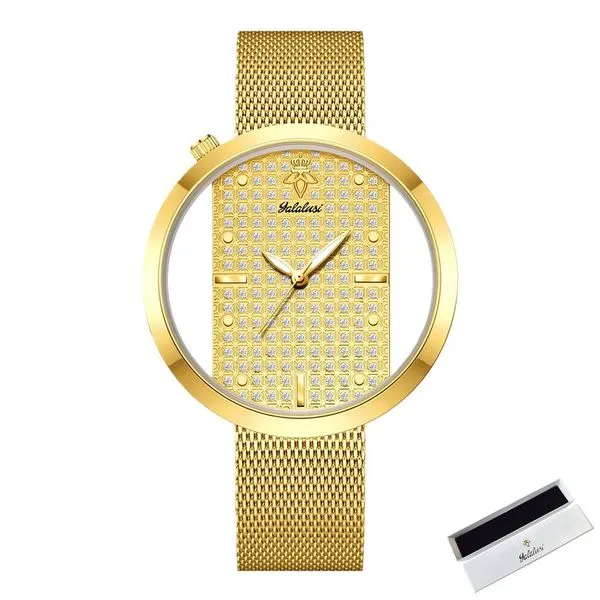 Relógio de Pulso Feminino de Quartzo de Luxo Analógico e Digital com Pulseira em Aço Inox Dourado Sanda Relógio Feminino de Quartzo de Luxo Analógico e Digital com Pulseira em Aço Inox Dourado Sanda