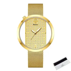 Relógio de Pulso Feminino de Quartzo de Luxo Analógico e Digital com Pulseira em Aço Inox Dourado Sanda Relógio Feminino de Quartzo de Luxo Analógico e Digital com Pulseira em Aço Inox Dourado Sanda