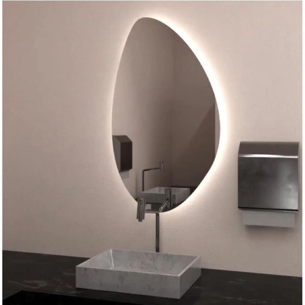 Kit 2 Espelhos Orgânico Com Led Amarelo 60x40 Com Fonte Bivolt Amarelo