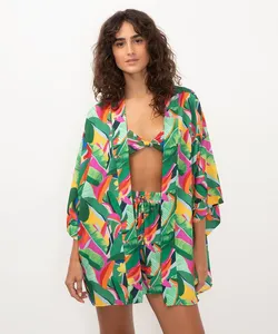 kimono saída estampada verde M