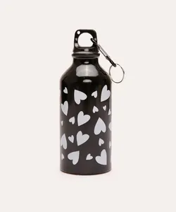 garrafa de metal corações 420 ml preta UNICO