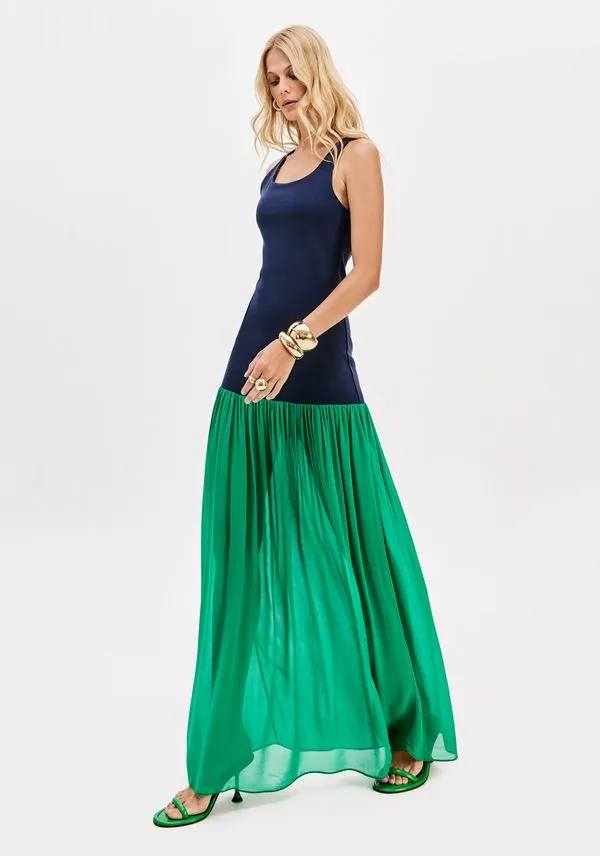 Vestido Super Midi Sem Mangas Com Chiffon Verde PP
