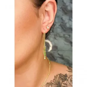 Brinco Floratta Joias Fio de Corrente Zircônias Coloridas Banhado em Ouro 18K 10,2CM Dourado Feminino Brinco Floratta Joias Fio de Corrente Zircônias Coloridas Ouro 18K Dourado