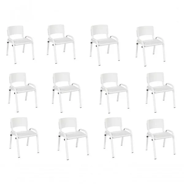 Kit 12 Cadeiras Infantil Iso, Escola, Base Branco-branco