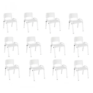 Kit 12 Cadeiras Infantil Iso, Escola, Base Branco-branco